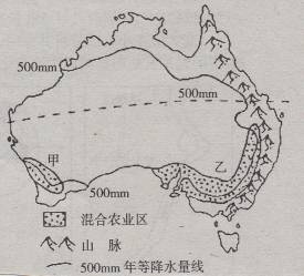 读"澳大利亚的混合农业分布示意图",完成 ～ 题.