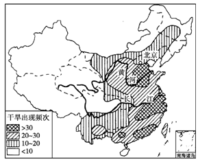 读我国洪涝和干旱灾害分布图,完成下列各题.(10分)
