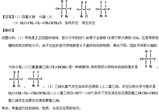 在生产生活中具有广泛的应用,回答下列问题: (1)多卤代甲烷作为溶剂