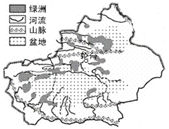 读新疆绿洲农业分布区位图,完成下列各题.