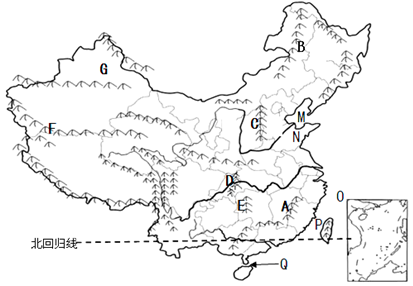 读图中国地形图,回答下列问题.( 1分)