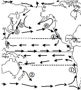 圖為太平洋洋流分佈示意圖,讀圖回答各題