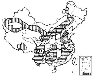 读"我国自然生态环境脆弱地区分布示意图,完成第15~16题.