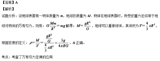 收藏 下載 糾錯 詳情 (單選)地球表面重力加速度為g,地球半徑為r