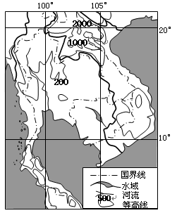 東南亞地形,河流圖 泛亞鐵路示意圖材料二 泰國