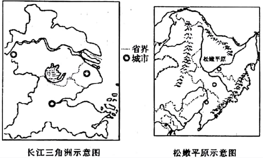 長江三角洲和松嫩平原分別是我國南方和北方具有代表性的地區.