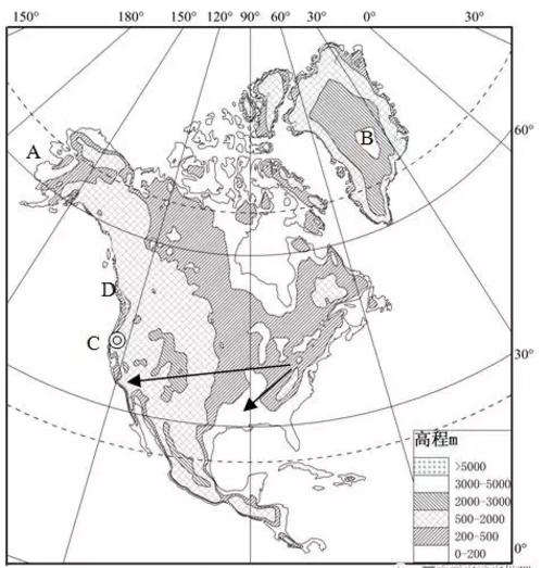 北美洲地形图黑白图片