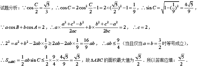 此題考查了二倍角的餘弦函數公式,基本不等式,餘弦定理及三角形的面積