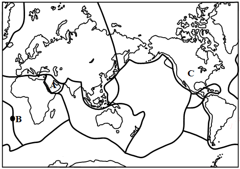 (10分)读全球板块示意图,完成下列问题